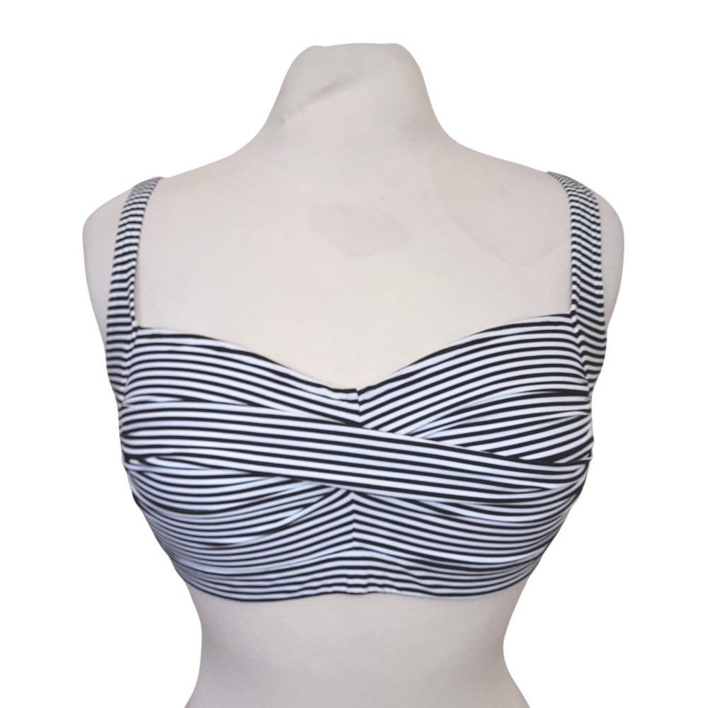 Nip Tuck Black White Striped Twist Bandeau Multi Fit Cup Bikini Swimsuit Top 14